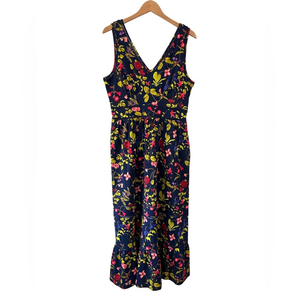 Lands’ End women’s Maxi dress M navy floral Cotton Modal Embellished Trim NWT